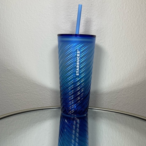Starbucks Ombre Blue Diagonal Sheen Swirl Glass Tumbler - Picture 5 of 5